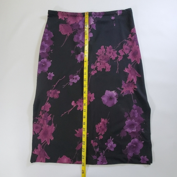 2229 * La Belle Floral Midi Skirt Black Purple Size M Vintage Made In USA - Picture 7 of 8